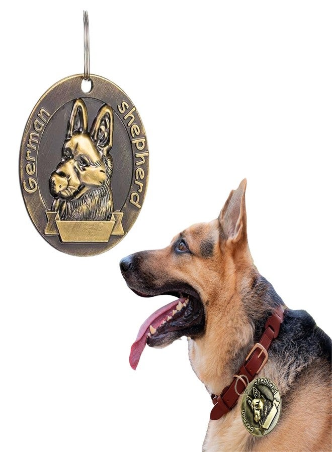 Western Era German Shepard Bronze Tag with Dog Face Engraved - Durable Metal Pet ID Tag, Stylish, Sturdy, Long-Lasting, Scratch-Resistant, Lightweight, Attach to Dog Collar for Added Style & Security - Image 1